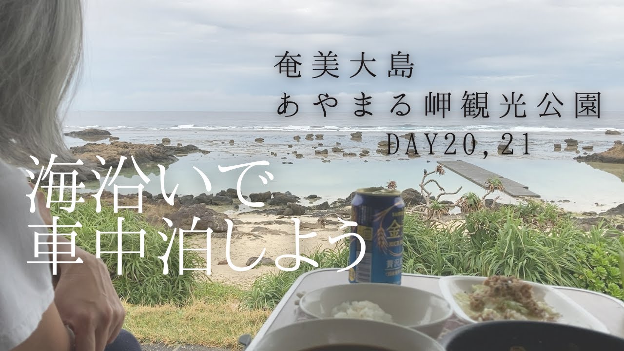 【海沿い車中泊】  奄美諸島 全島制覇計画！フェリー時刻表にて説明 車中飯は簡単 豚の生姜焼き&ビール。Amami Island,Japan