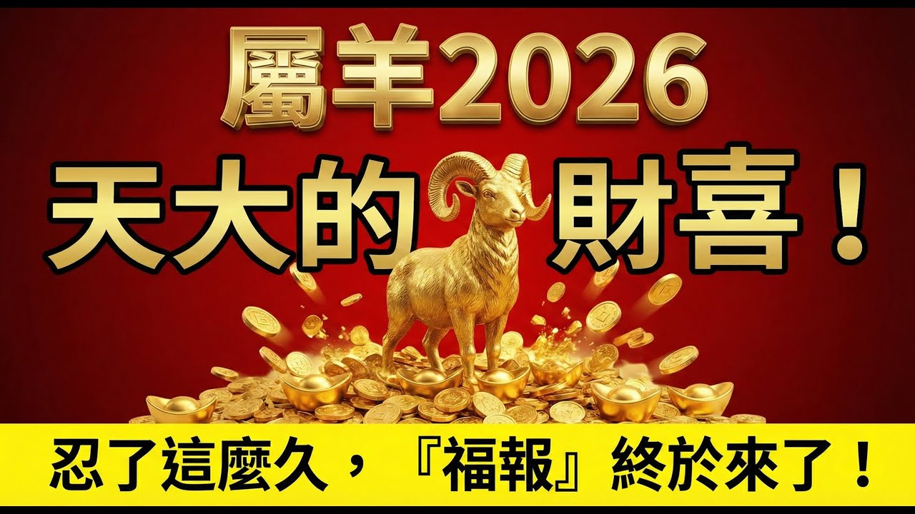 屬羊人：忍了這麼久，2026年馬年，你的『福報』終於來了！而且是天大的財喜！#屬羊2026運勢 #2026生肖羊運勢 #招財 #偏財運 #屬羊 #生肖羊 #發財 #風水 #改運 #2026馬年 #財運