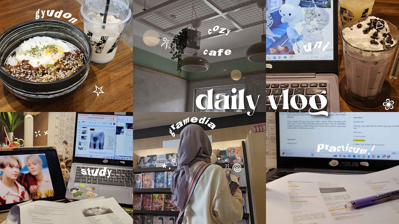 daily vlog 🐻☕: productive days, last semester, uni life, gramedia, unboxing, cozy cafe, studying!