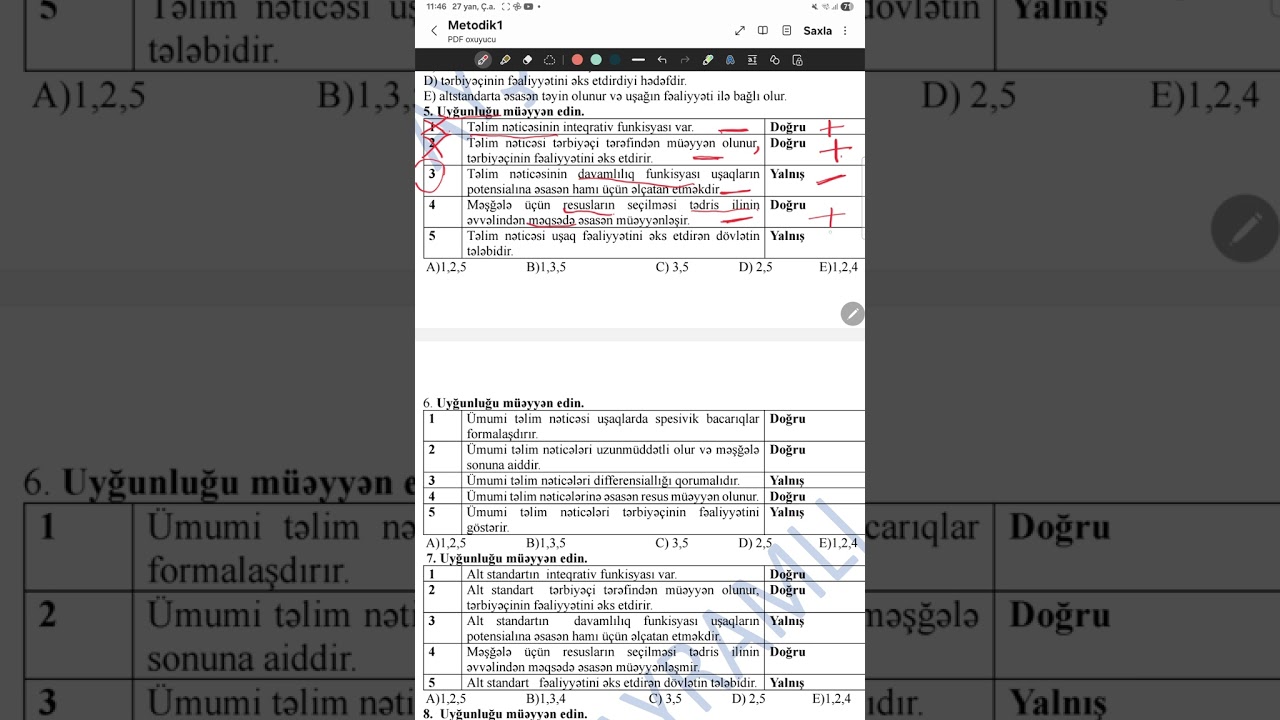 Doğru yalnış cədvəl test izah. Test qrupuna qoşulmaq üçün 0707213647
