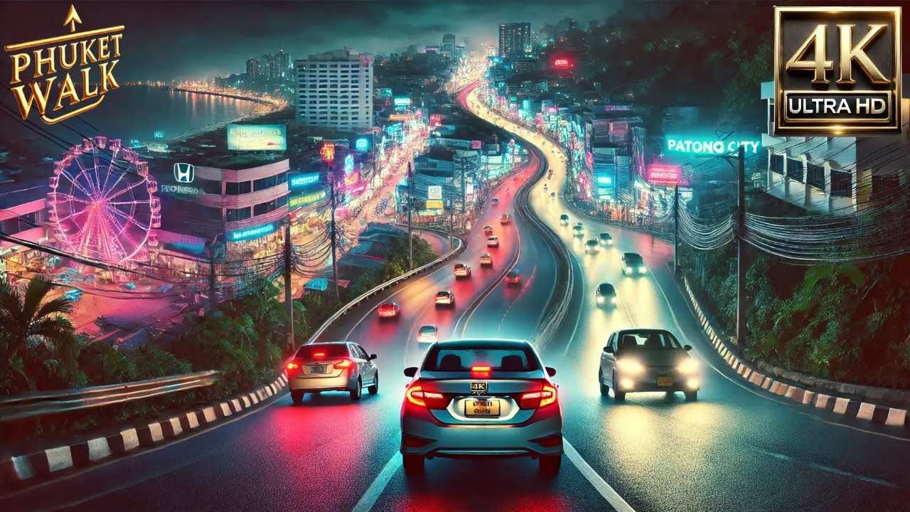 Phuket Walk: 4K Midnight Thailand Drive from Patong to Kathu | Drive Patong Hill Night Escape ASMR