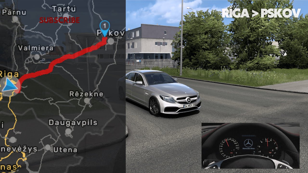 ETS2 | Driving from Riga to Pskov | Mod Car | No Commentary, No Music | Relaxing Truck Simulator