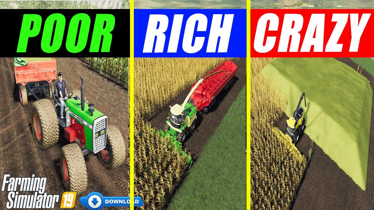 Farming Simulator 19: POOR vs RICH vs CRAZY; Fantastic  Farmer and Tools Comparison!