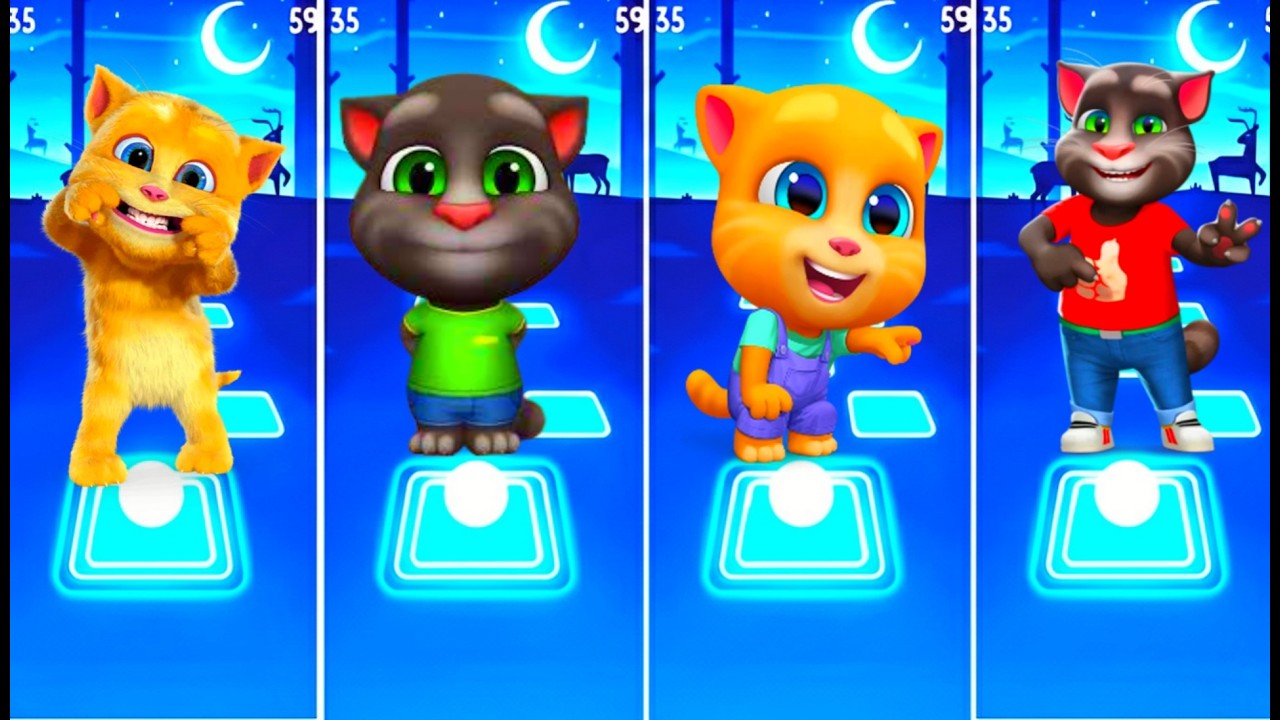 Talking Tom and friends Tom vs Angela vs Ben vs Hunk in  Tiles Hop Coffen banec  #101