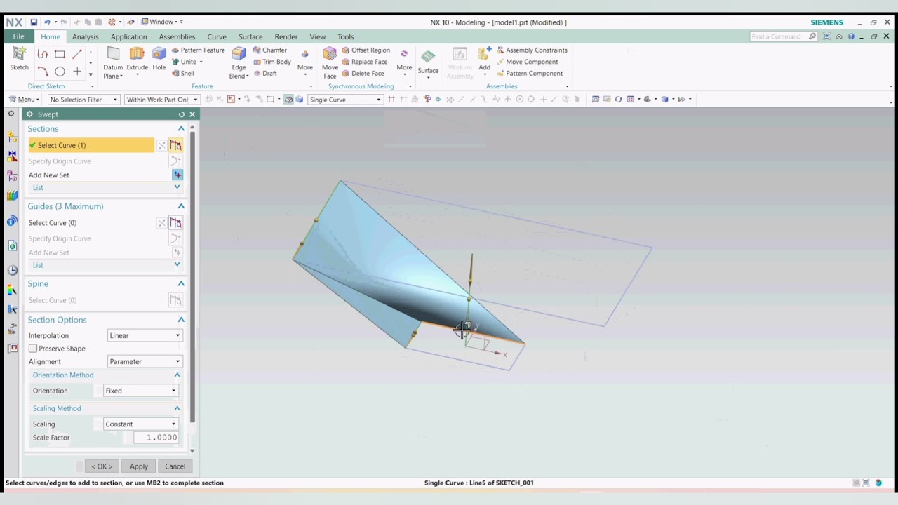 Swept Tutorial || How to use Swept Command in Single Guide || Siemens NX || Surfacing || Modeling ||
