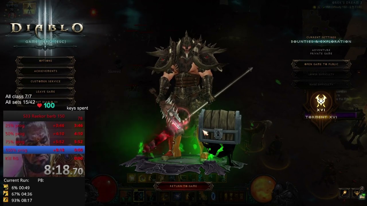 Diablo  Season 33 World First Raekor Barb 150 clear