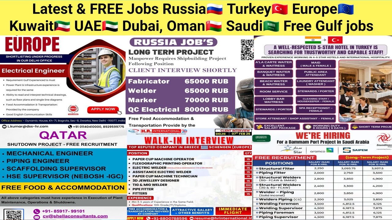 Последние и БЕСПЛАТНЫЕ вакансии Россия🇷🇺 Турция🇹🇷 Европа🇪🇺 Кувейт🇰🇼 ОАЭ🇦🇪 Дубай, Оман🇴🇲 Саудовска...
