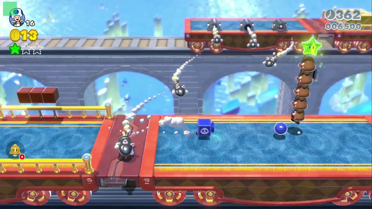 Super Mario 3D World - 3-The Bullet Bill Express - All Green Stars & Stamp 100% Gameplay Walkthrough