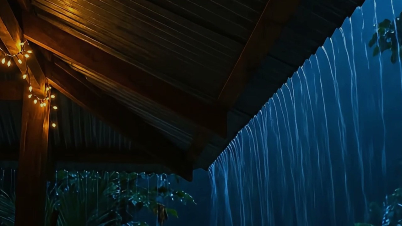 Steady Heavy Night Rain Under a Tin Roof | 8 Hours Deep Sleep