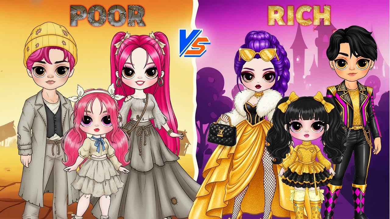 Huntrix & Saja Boys: Family Rich vs Family Poor Fashion Battle | Best DIY Fashion Paper Dolls