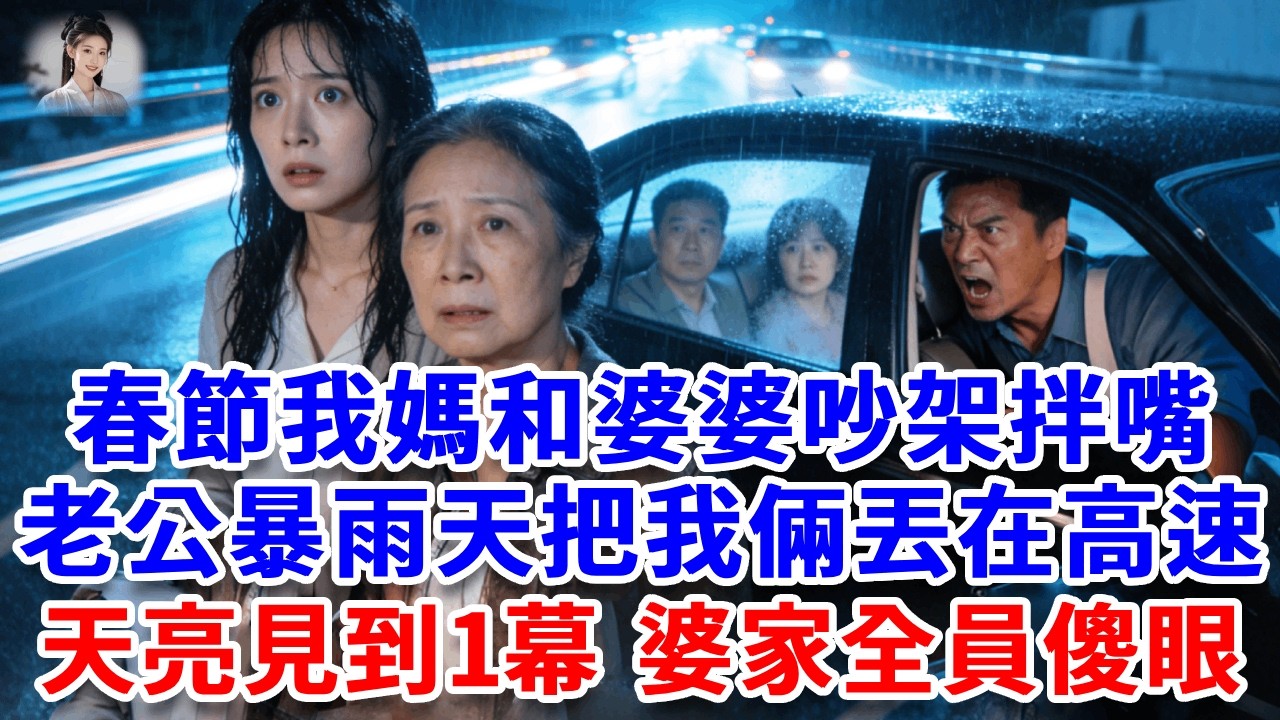 春節我媽和婆婆吵架拌嘴，老公不問原因，暴雨天把我和媽媽丟在高速，婆婆囂張：再敢頂嘴，讓妳們無家可歸！天亮老公來接，見到一幕，婆家全員傻眼！#思妤說故事#為人處世#生活經驗#情感故事#晚年哲理#說故事