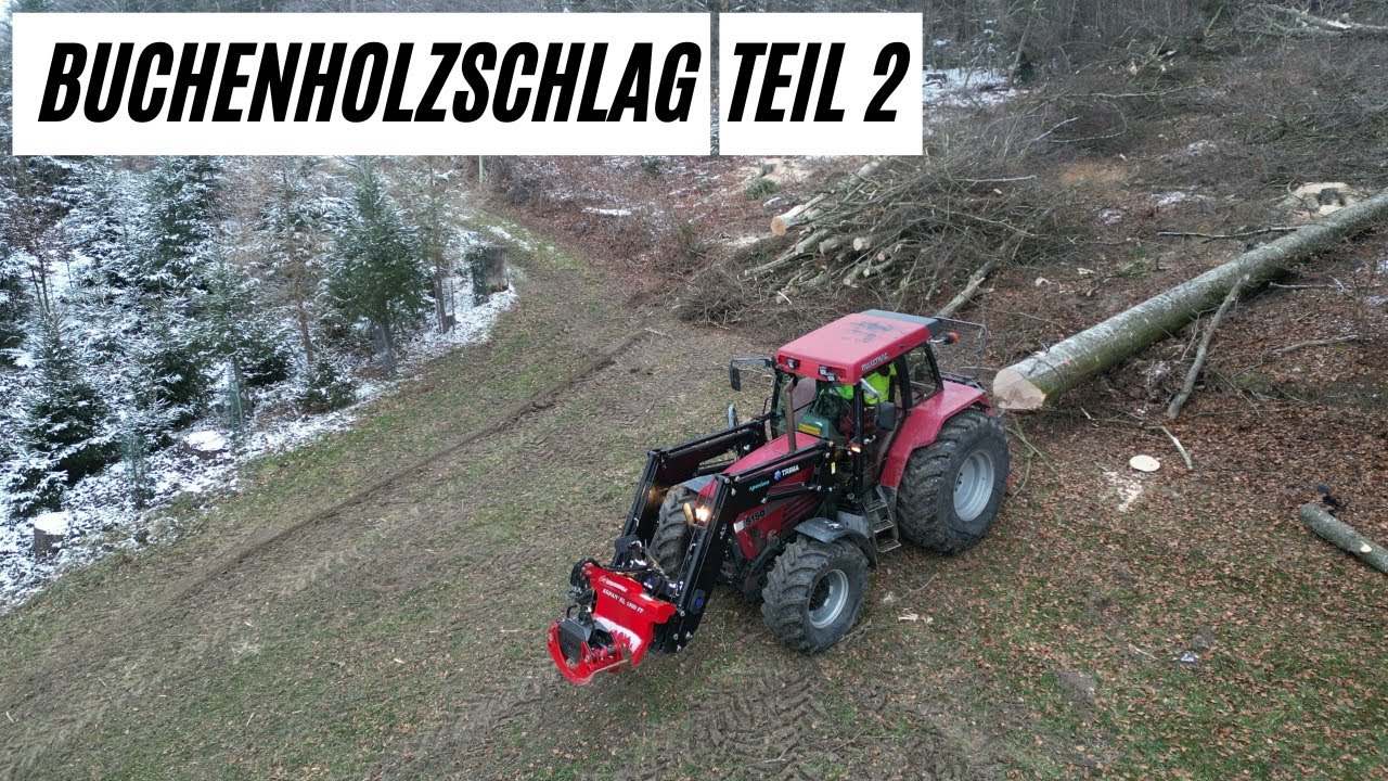 Buchenholzschlag Teil 2. Mit Case ih 5150 und Krpan Seilwinde. Aufräumen mit Kubota Bagger.