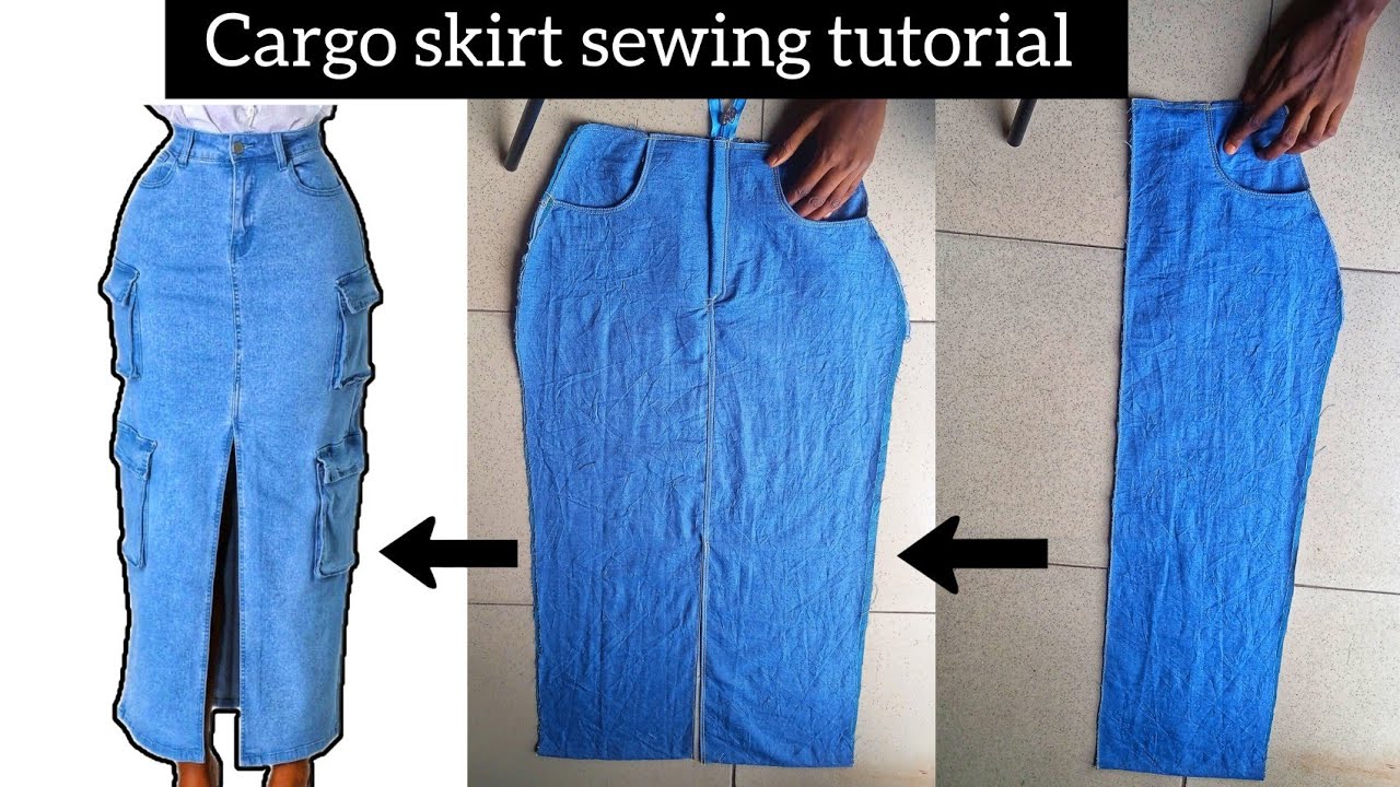How to cut and sew a cargo skirt with pocket and zipper fly. #skirts #sewingtutorial