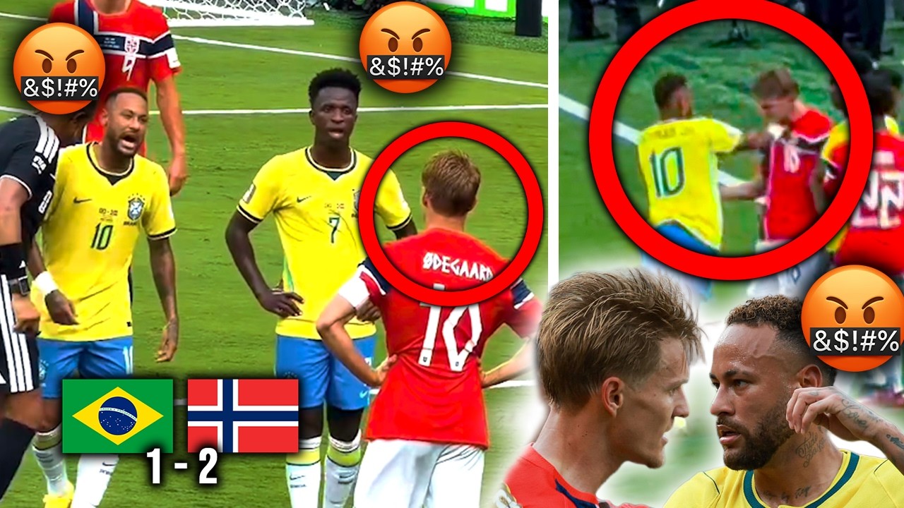 Он сорвался! 🤯 Яростная стычка Неймара с Эдегором после неуважительного жеста Норвегии 🇧🇷🇳🇴