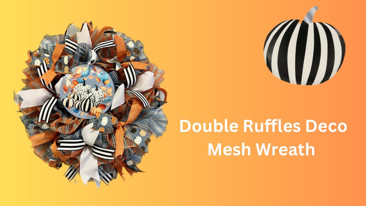Part Two Fall Faded Blue with Black White Striped Pumpkin Deco Mesh Wreath |Hard Working Mom |How to