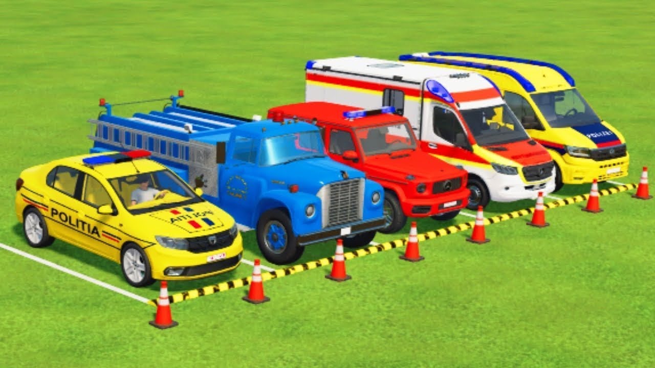 TRANSPORTING POLICE VEHICLES, AMBULANCE CAR, FIRE DEPARTMENT WITH TRUCKS ! Farming Simulator 22
