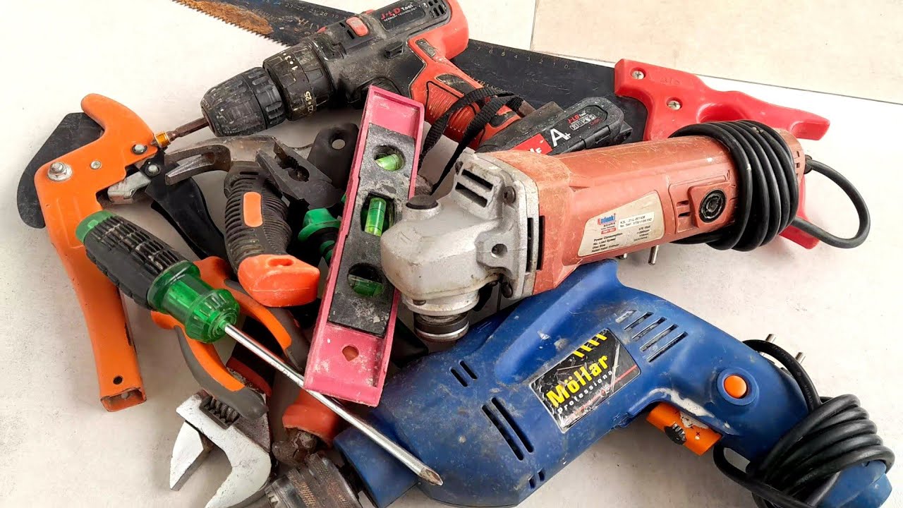 Engineering Building Tools, Drill, Pipe wrench, Wrench, Hammer, Pliers, Screwdriver, Saw |
