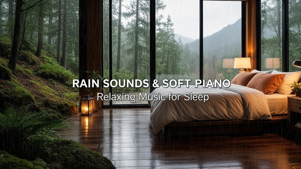 Peaceful Piano on a Rainy Night ☔ Warm Bedroom Relieve Stress, Anxiety, Meditation, Heals the Mind