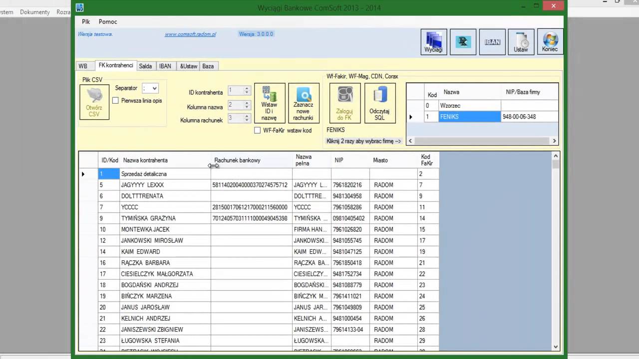 Wyciagi Bankowe WB.NET  współpraca z programami WF Fakir WF-Mag ASSECO BS Excel
