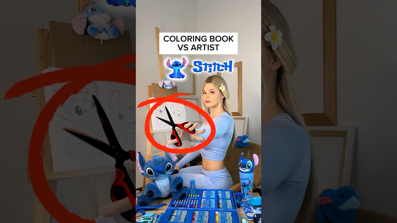 COLORING BOOK VS ARTIST✂️ STITCH💙 DID YOU FIND HIDDEN FISH?🐟 #stitch #art #artist #short #drawing