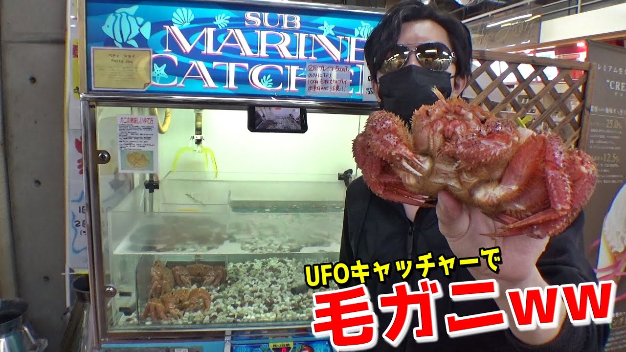 日本で唯一、高級食材「毛ガニ」が取れるクレーンゲームで毛ガニ取って食べてみた【UFOキャッチャー／サブマリンキャッチャー】