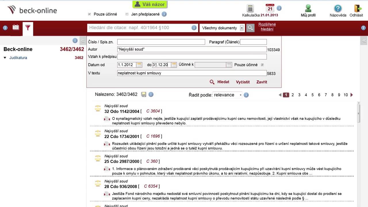 beck-online: snadn&eacute; a rychl&eacute; hled&aacute;n&iacute; judik&aacute;tů