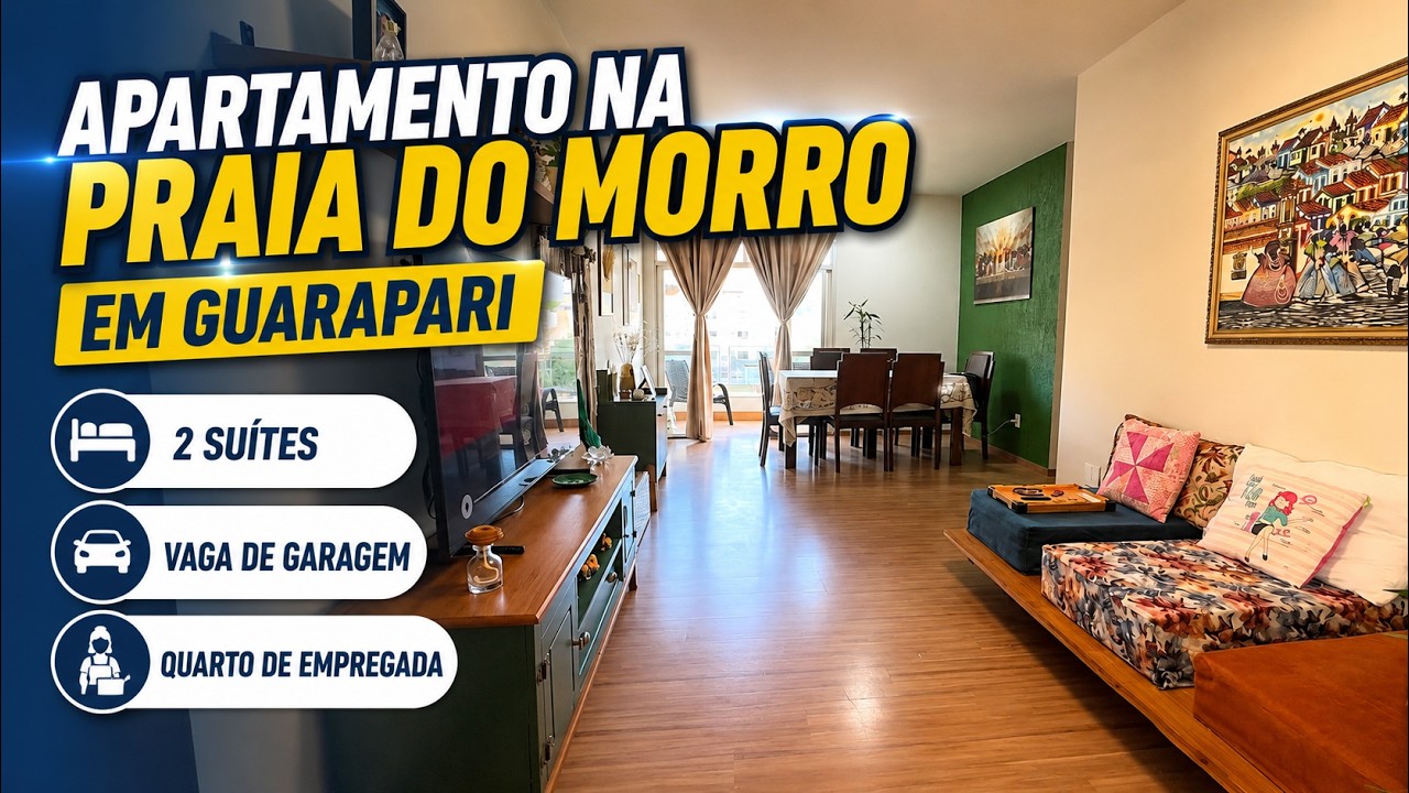 Apartamento na Praia do Morro em Guarapari com 2 suítes, vaga de garagem e quarto de empregada