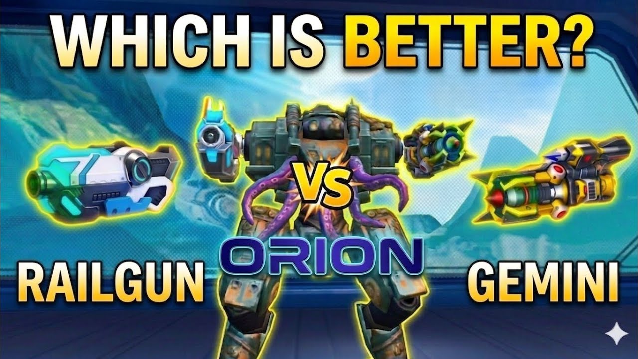 Gemini vs Railgun on Orion | Which weapon is best ? Mech Arena gameplay - Mech Arena 