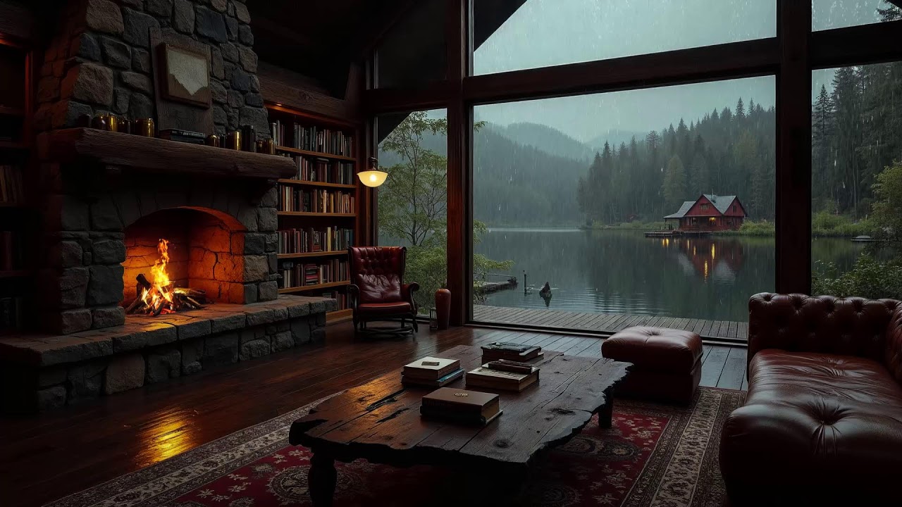 Cabin Retreat on a Rainy Night 🌧️Gentle Rain Sounds & Fireplace Crackling for Relaxation