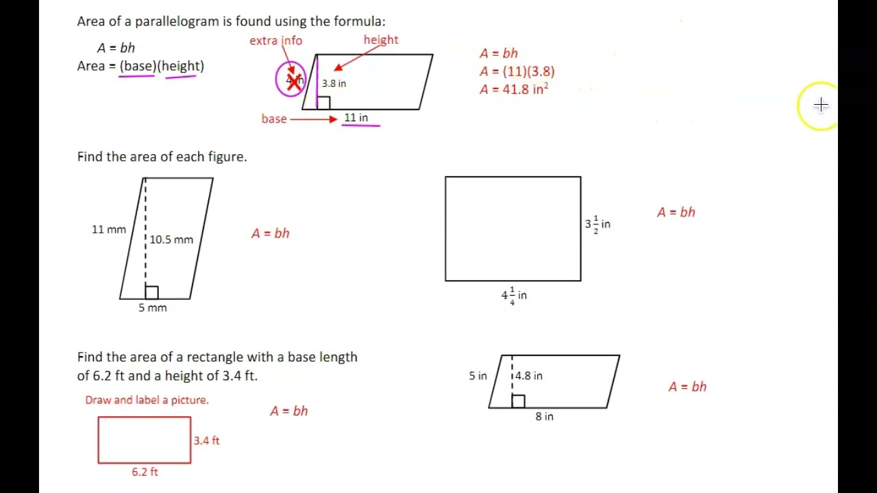 6th U9 Day 4 Area of Rectangles & Parallelograms