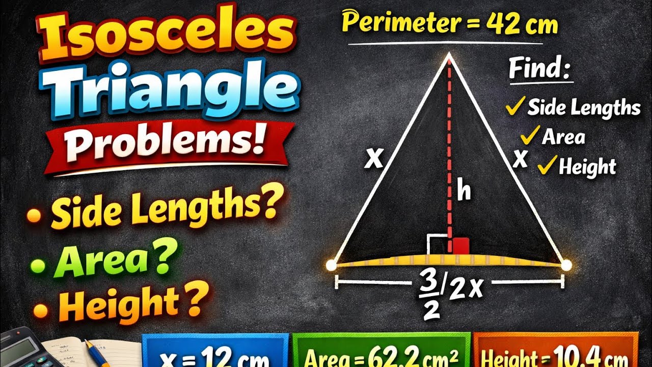 The perimeter of isosceles △ is 42 cm & base 3/2 time each equal sides. Find length, area, height?