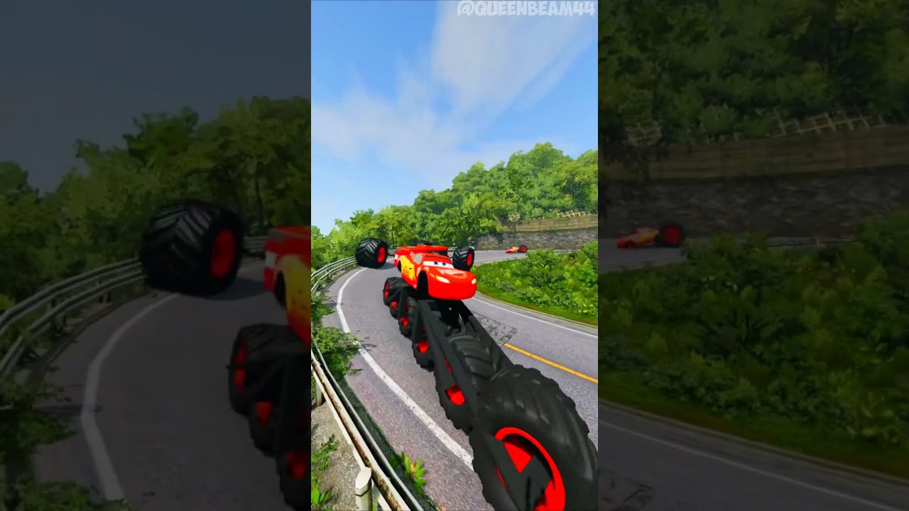 Lightning McQueen Cars VS The Queen Spikes Bollard in BeamNG.Drive