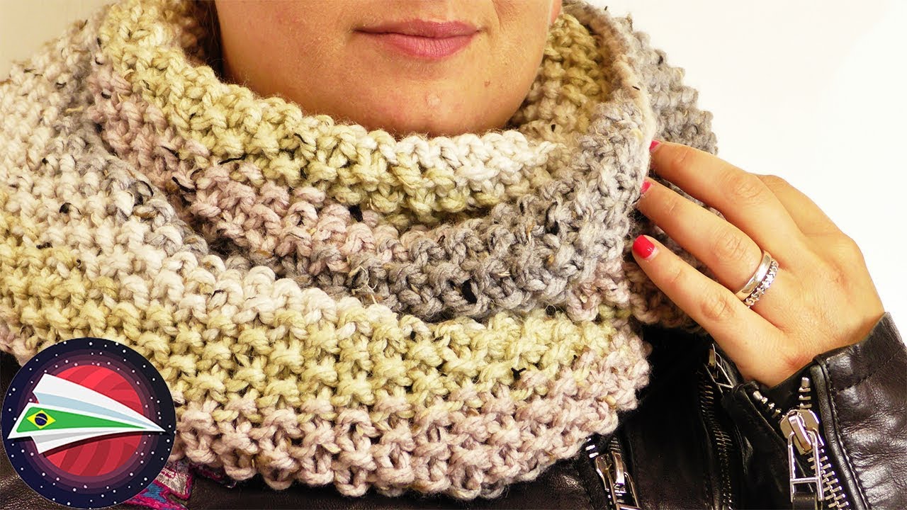Fazendo ponto pérola tricot | Cachecol de gola de um novelo de Lã | Trabalhando com Lã grossa
