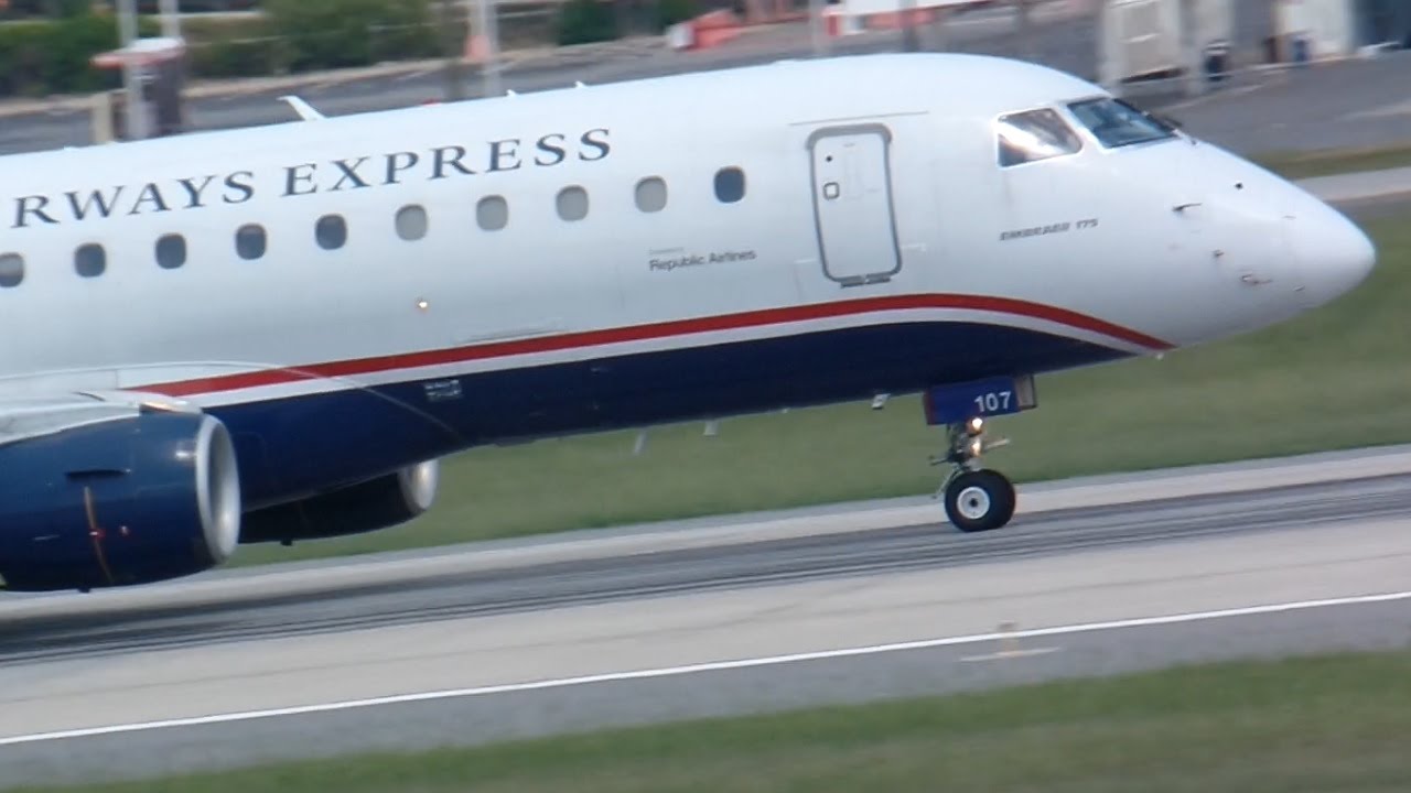 US Airways Express Embraer ERJ-175LR [Republic Airlines] [N107HQ] Takeoff Charlotte CLT