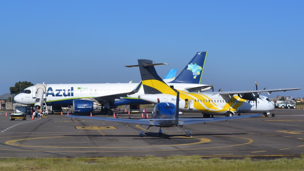 3 Aeronaves em solo com voo Internacional chegando no aeroporto de Caxias do Sul CXJ