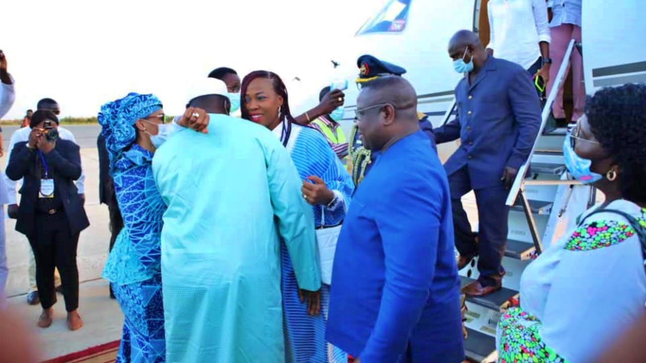 President Bio and First Lady Fatima Bio Arrive in the Republic of Gambia