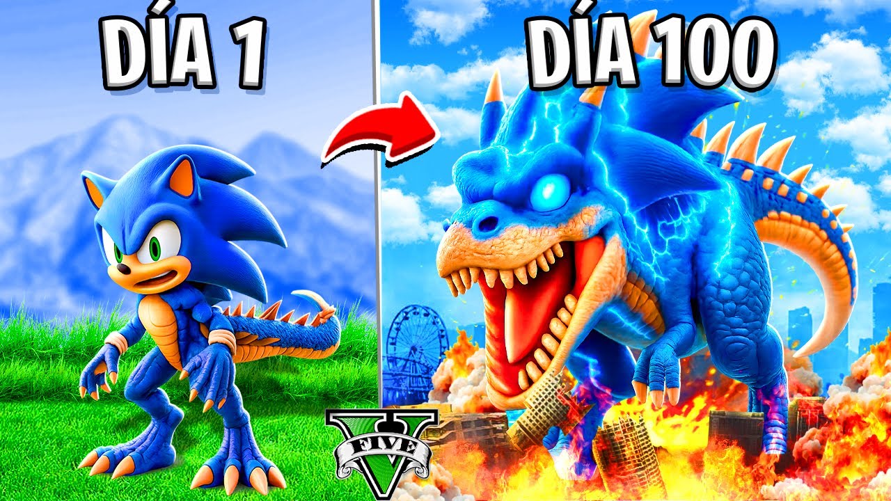 SOBREVIVÍ 100 DÍAS como DINO SONIC en GTA 5 !! (Sonic Movie mod)