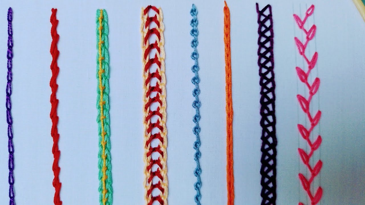 8 different variations of Chain Stitch | Hand embroidery basic stitches for beginners😊👍