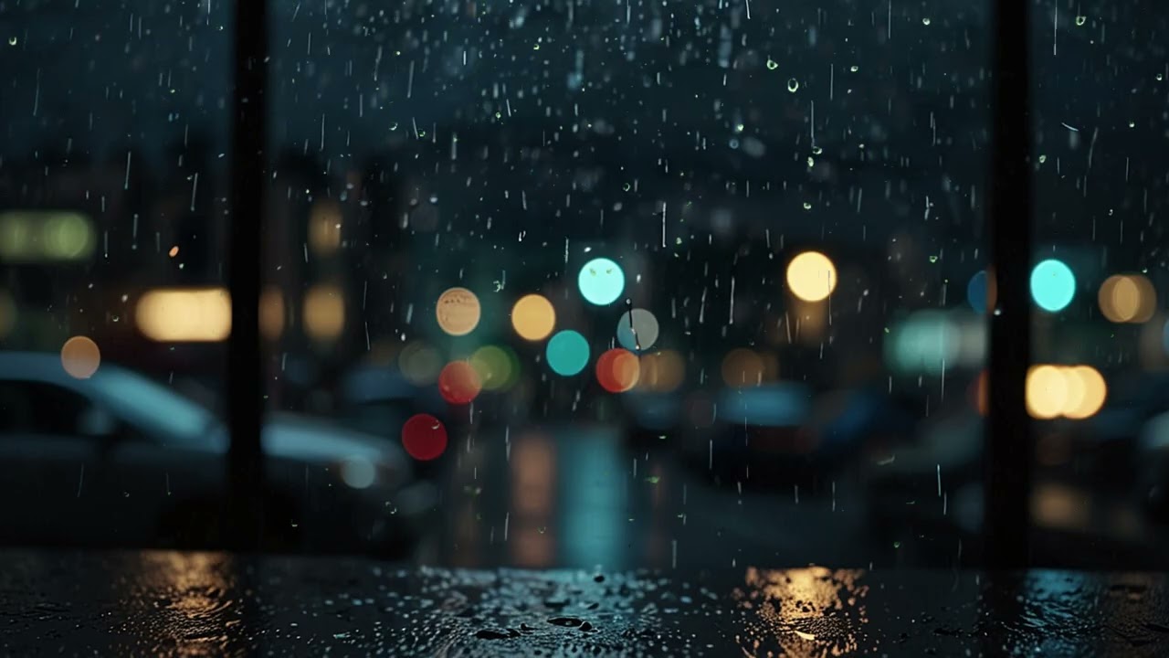Heavy Rain at Night by the Window, City Lights, Deep Focus for Sleep, Relaxation & Stress Relief