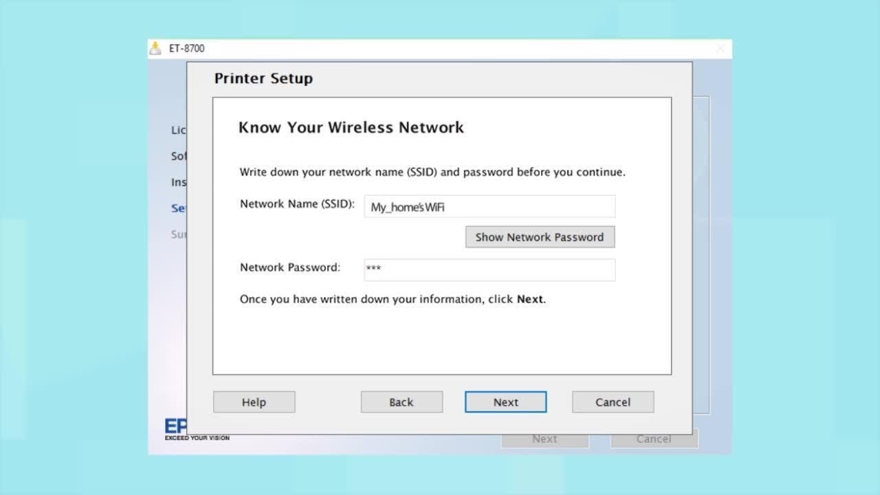 Epson ET-8700: Wireless Setup Using the Control Panel