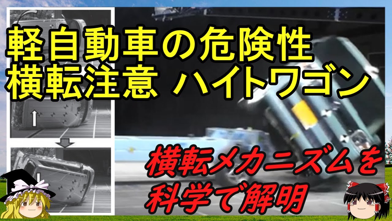 【ゆっくり解説】軽自動車の危険性　横転注意ハイトワゴン　軽微な事故でも簡単に横転するそのメカニズムを再現実験と科学で解明する　　#軽自動車#危険性#横転事故#スペーシア#N Box#ゆっくり解説