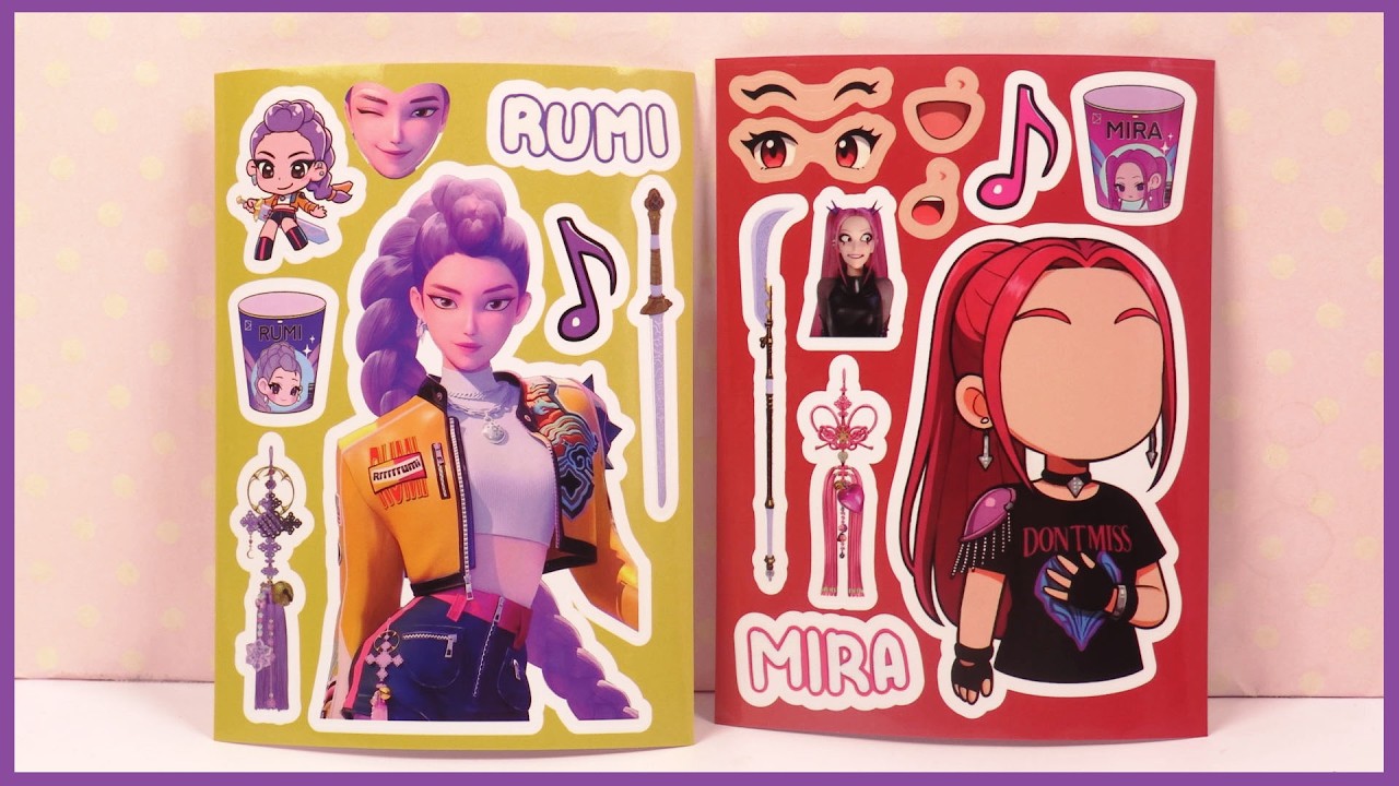K-Pop Demon Hunters Rumi, Juni, Baby Saja, Mystery Saja | Crée ton Personnage Autocollants