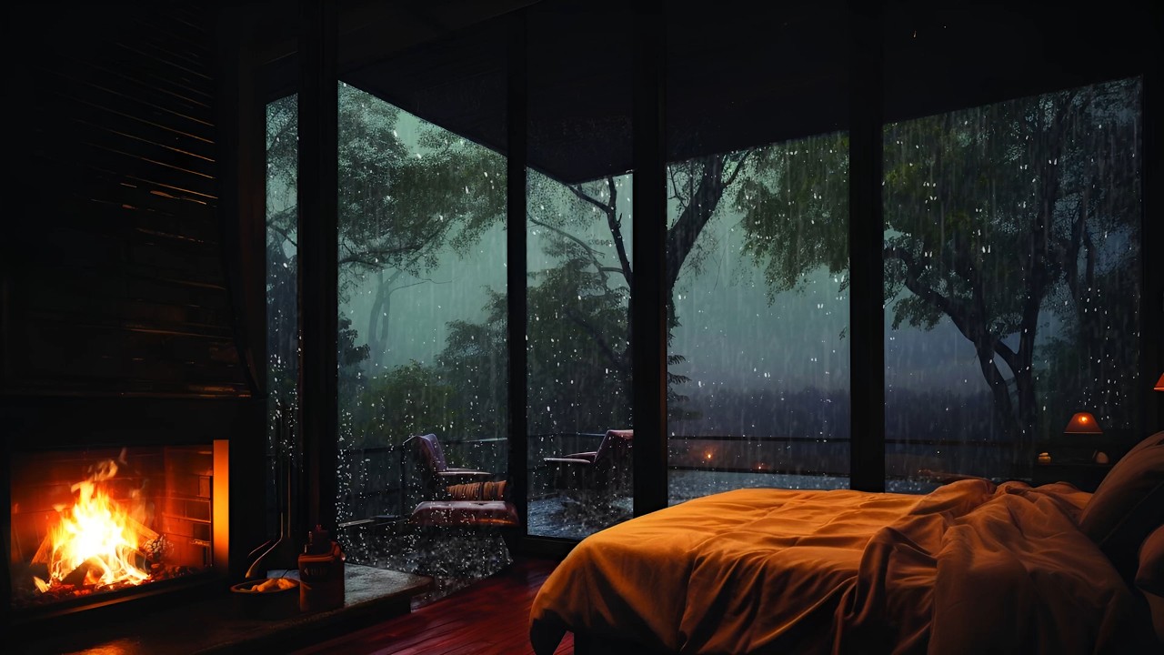 Thunderless Rain & Cozy Fireplace | Deep Sleep in 2 Hours 🌧️🔥