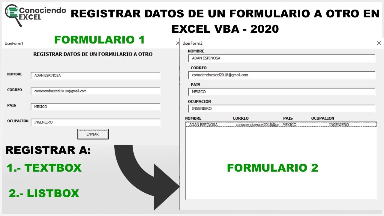 REGISTRAR DATOS DE UN FORMULARIO A OTRO EN EXCEL VBA