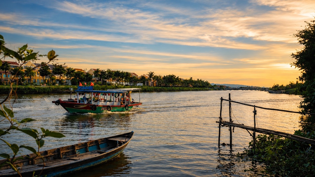 Hoi An River walk, way to Old Town Market, Vietnam – Thu Bon river, Evening Ambience | 4K ASMR