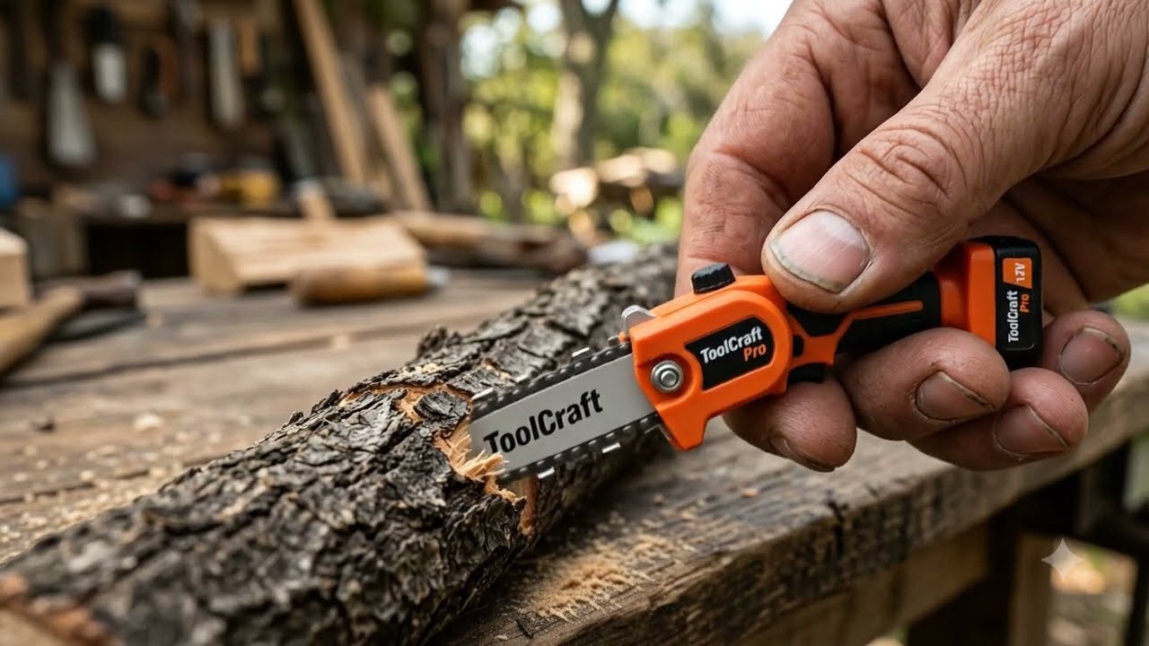This Tiny Mini Chainsaw Cuts Through a Real Tree Branch Like a Full Size Logging Tool