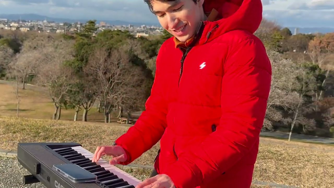 Playing Keyboard Near Mount Fuji