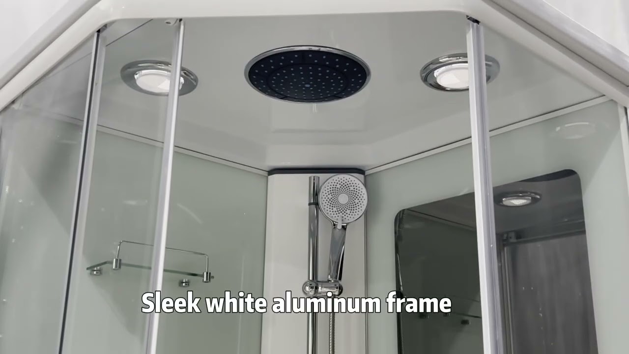Pentagonal Shower Cabin With Aluminum Frame White Finish