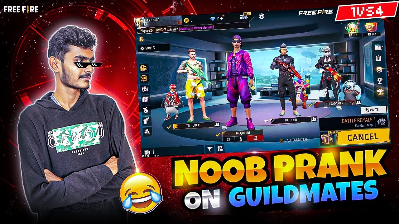 🥰😃NooB PRANK ON GUILDMATES 😂FULL FUN 1vs4 #noobprank 😀