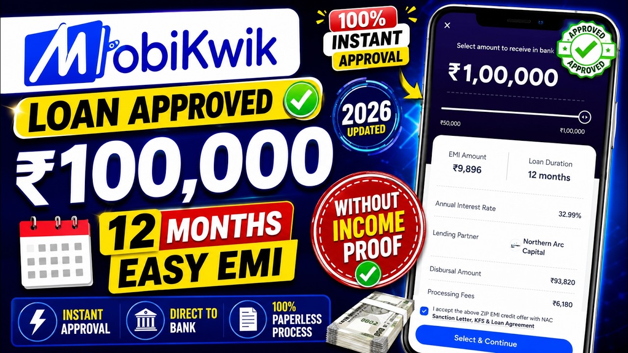 MobiKwik Loan APPROVED ₹1,00,000 😱 Without Income Proof Full Process 2026